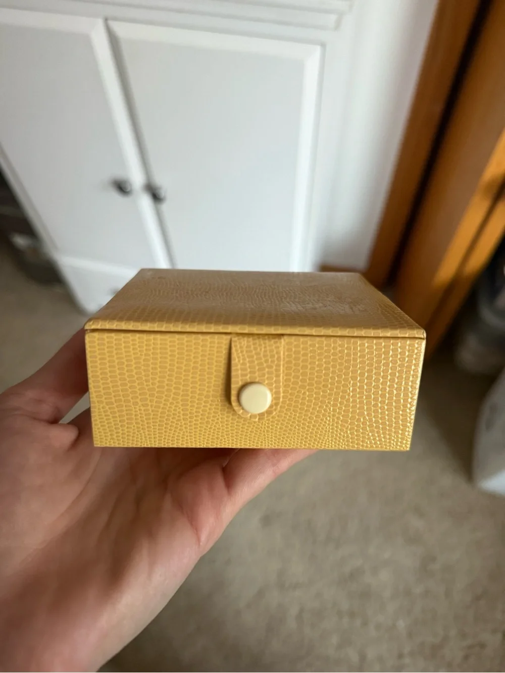Yellow Jewelry Box with Ring Rolls and Mirror